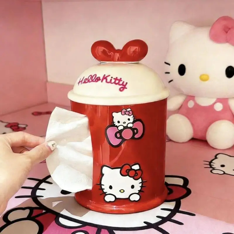 Sanrio Cartoon Hello Kitty Red Bow Rotundity Tissue Storage Box Living Room Bedroom Desktop Decoration Friend's Birthdays Gifts view 6