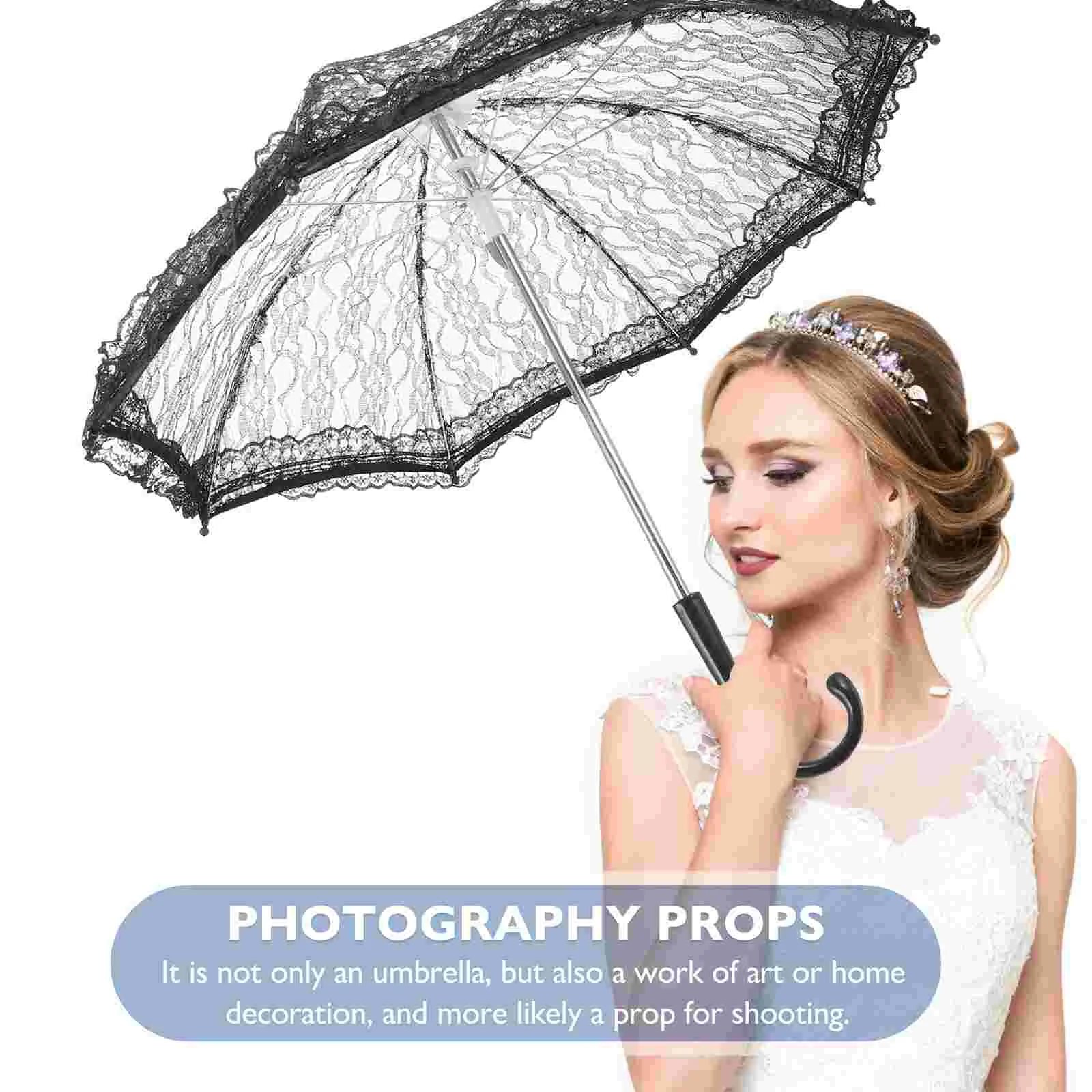 Vintage Black Color Lace Umbrella Parasol for Lady Women Wedding Party Photography Decor Prop Lace Umbrella Decoration