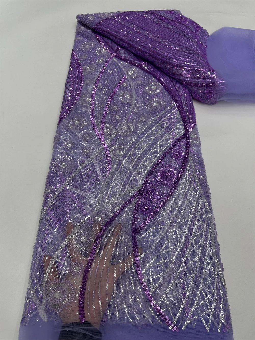 5 ヤードアフリカレース生地スパンコールビーズ刺繍新郎ナイジェリアブライダル高品質フレンチチュールレース生地結婚式用