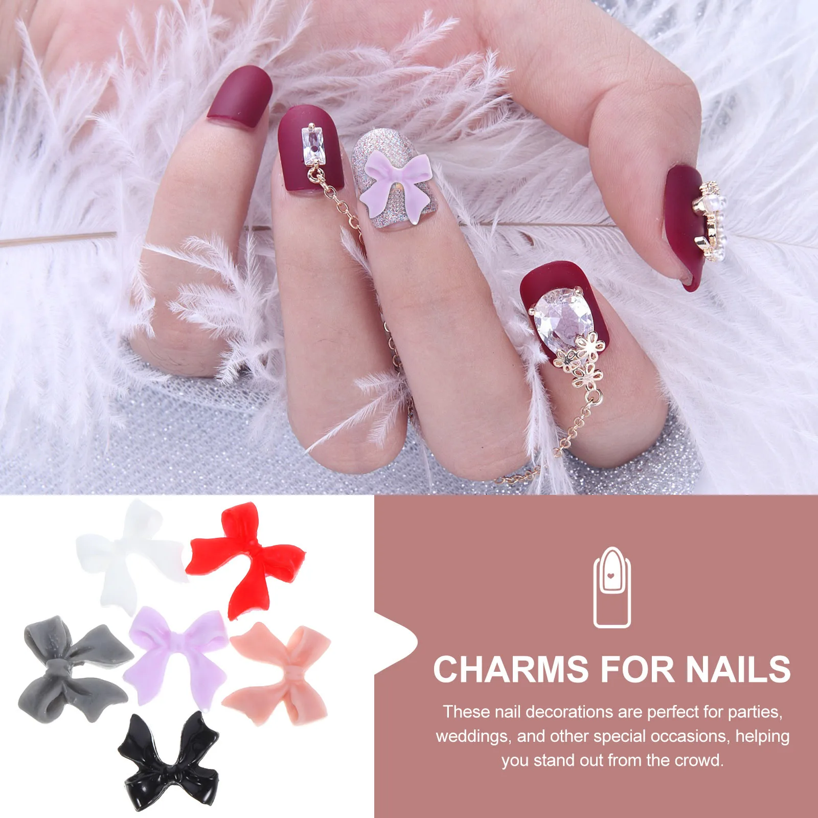 

60Pcs Bow Nail Charms Women Nail Jewels Trendy Manicure Decorations Party Wedding DIY Charms for Nails Manicure Decoration