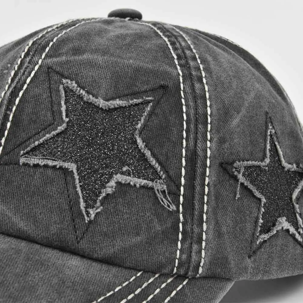 Women Ponytail Baseball Cap Washed Cotton Sun Hat Female Pentagram Sequins Hip Hop Snapback Hats Adjustable Sport Golf Hat Gorra