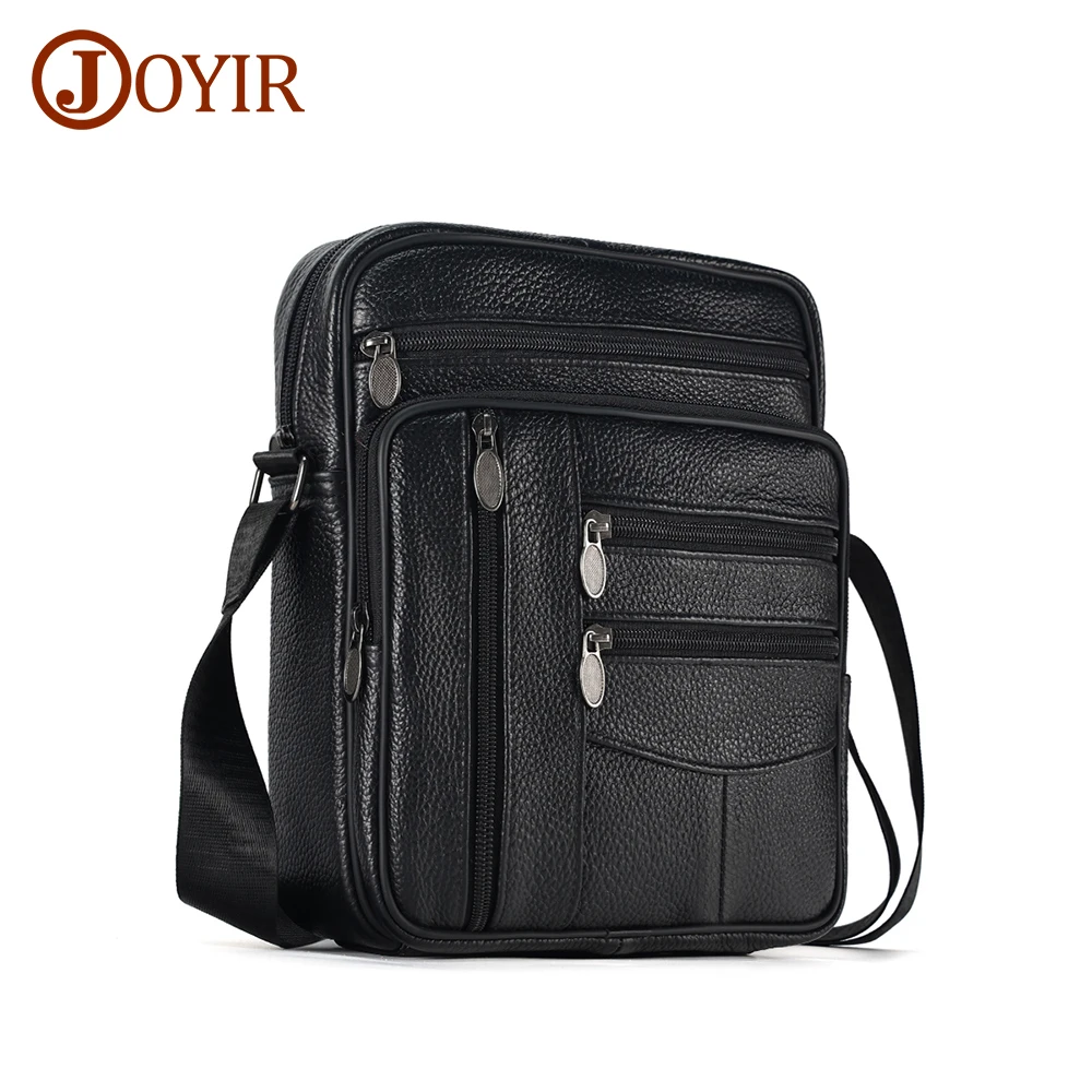 

JOYIR Male Genuine Leather Zip Messenger Bags Travel Sling Bag for 7.9" iPad Trendy Casual Shoulder Crossbody Bags