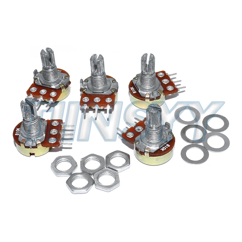 5PCS Linear Taper Potentiometer Kit WH148 B1K B2K B5K B10K B20K B50K B100K B250K B500K B1M 15mm Shaft 3Pin with Nuts and Washers