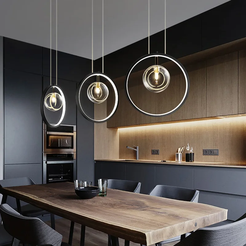 Lampe LED Suspendue au Design Nordique Anneau en Métal, Luminaire Décoratif de Plafond, Idéal pour une Salle à Manger, une Chambre à Coucher ou un Couloir