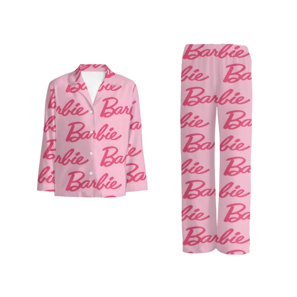 

Barbie Hot Printed pajama set, casual buttoned long sleeve top and waistband pants, women's and men's pajamas and loungewear