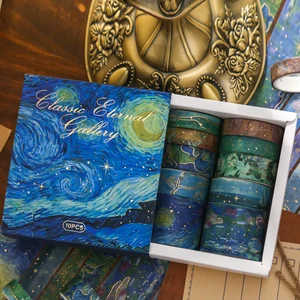 10pcs, cinta washi - juego de cinta de lavado de acuarela vintage con papel de color dorado - cinta decorativa estética, álbum de recortes, manualidades de bricolaje 8 mejores ventas de oro Washi Gold - №1