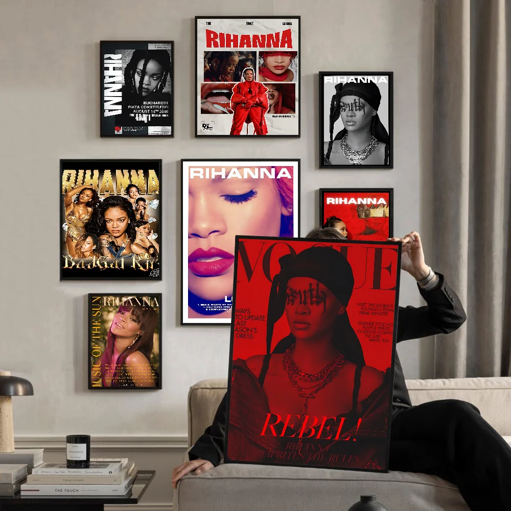 حار المغني R-ريهانا ذاتية اللصق ملصق فني ديكور اللوحة جدار الفن ورق الكرافت الأبيض ديكور المنزل #3