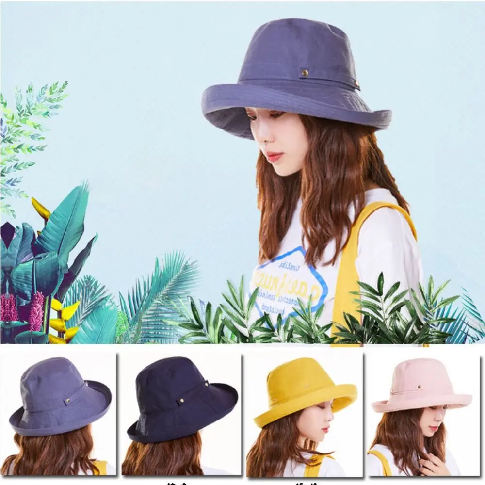 

Versatile Cotton Linen Women's Sunshade Hat Wide Brim Simple Fisherman's Hat Sun Protection Bucket Hat Travel Beach Wear