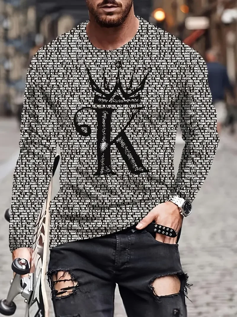 Cool Alphabet K Print Fashion Men's Long Sleeve T-shirt Men's Fashion O- Neck Tops Spring Fall Casual Long Sleeve  Tee Tops