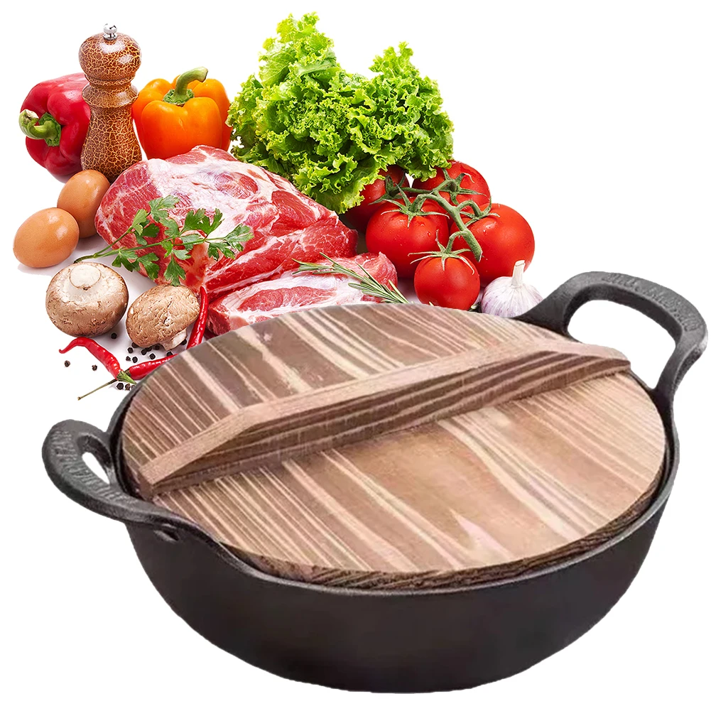 

Chinese Wok Pan with Lid & Dual Handle Uncoated Skillet Multi-Function Heavy Dutch Soup Pot for Gas Induction Cooker