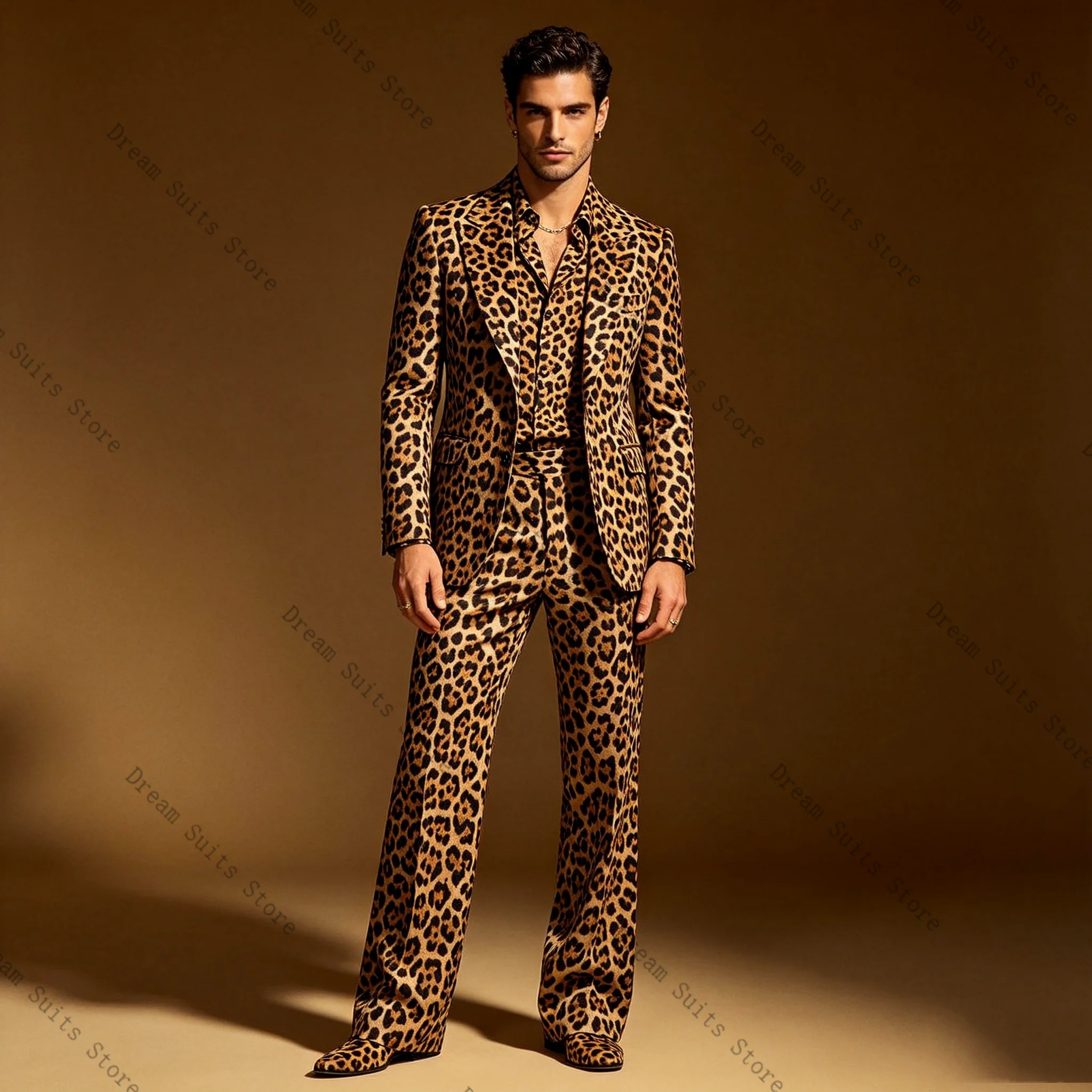 Leopard Print Men Suit Set 2 P - đánh giá và giá Men Formal Wear Brown