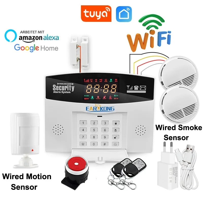 Tuyasmart-sistema de alarma de seguridad antirrobo para el hogar, dispositivo con cable e inalámbrico, 433MHz, Wifi, GSM, inteligente, inglés, ruso, español, 8