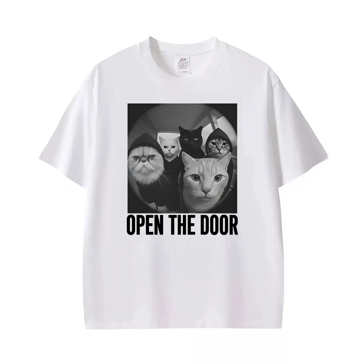 Open The Door Cat Funny Gang Meme Graphic Tee Shirt Men Women Summer Hot Sale Classic T-shirts Vintage T Shirt Streetwear