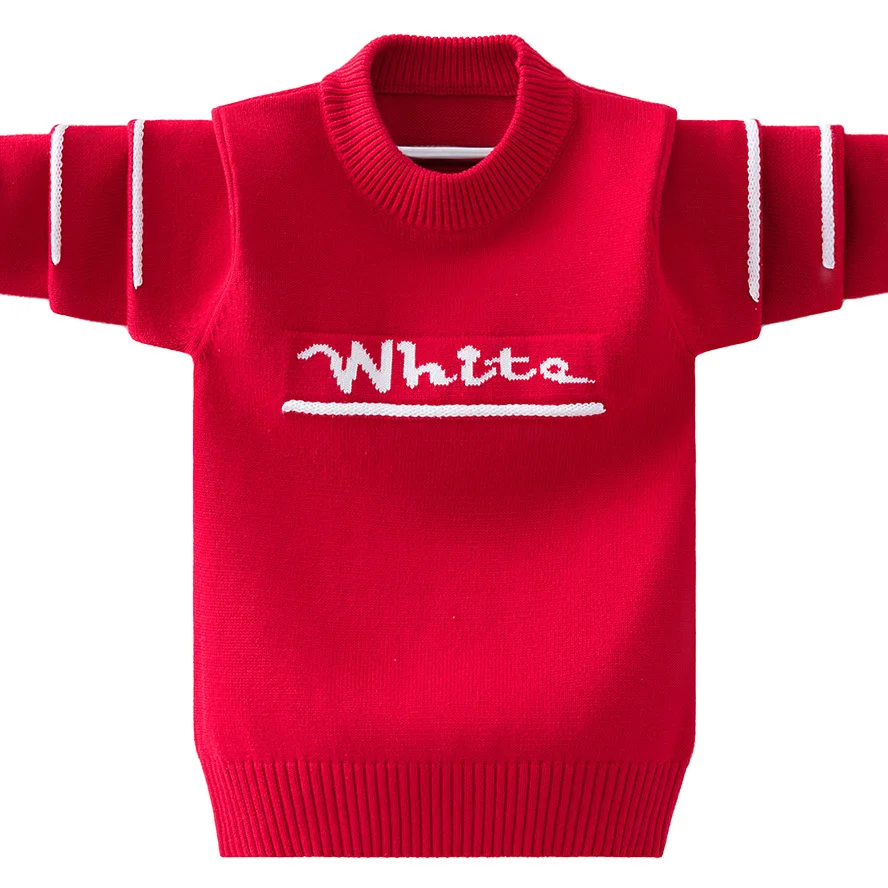 Boys Cotton Sweater 2022 Autumn Winter Jacquard Letter Girls Knitted Warm Pullover Soft Unisex Kids 4-15 Years Clothes