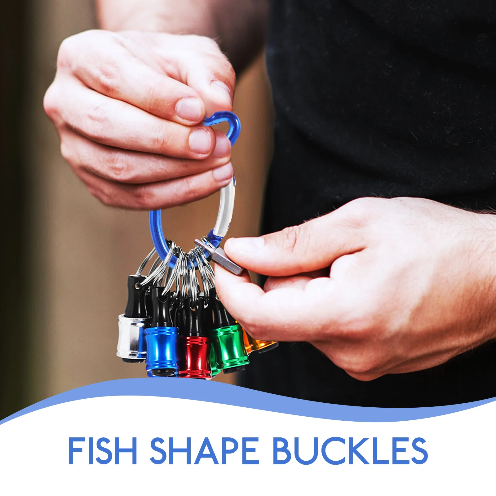 

10pcs Blue Fish Shaped Carabiner Hooks Outdoor Safety Quick Hang Durable Metal For Backpacks Ropes Trekking Camping Tools Gifts