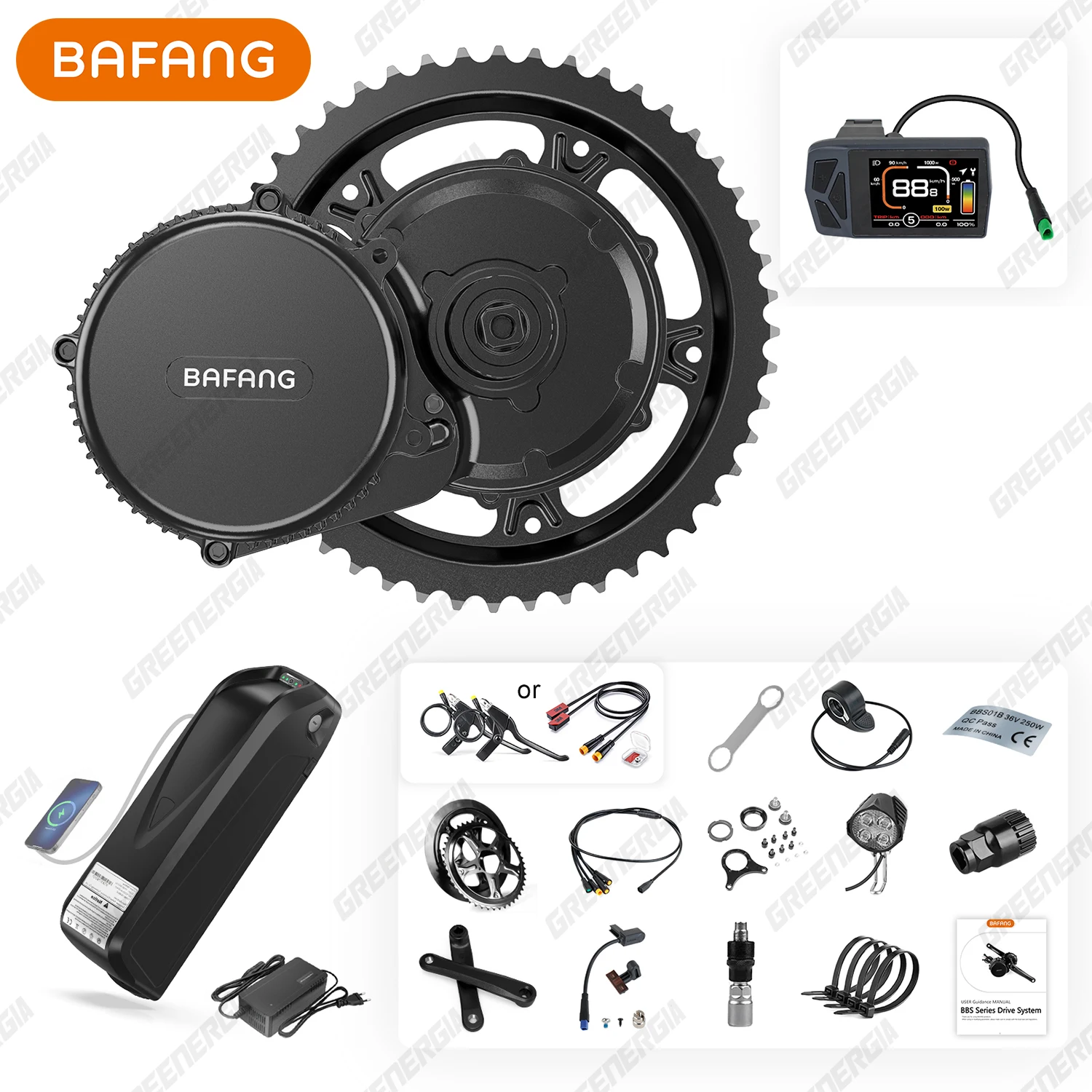 Bafang CAN BBS02B 36V 500W Mid Drive Motor Bike Electric Bicycle Conversion Kits M315 Fit With 36V 13Ah 17.4Ah 24Ah Battery