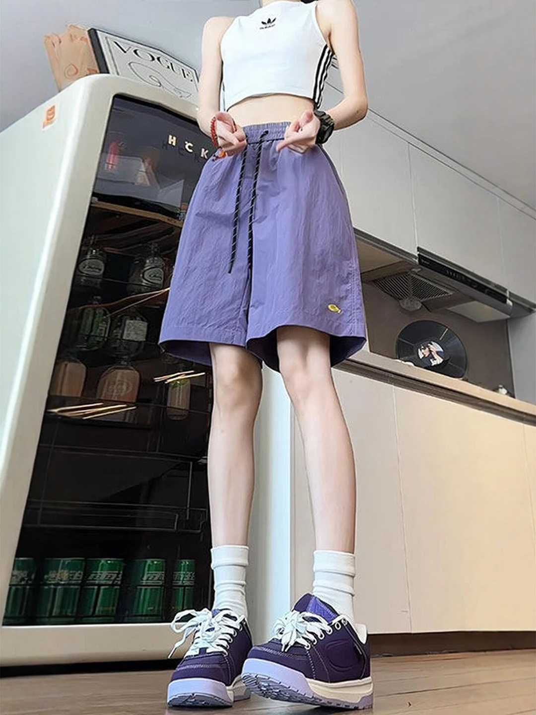 Dopamine Purple Quick Dry Ice Silk Shorts Men Women Summer Thin Sun Protection Sports Five-Quarter Length Holiday Beach Pants