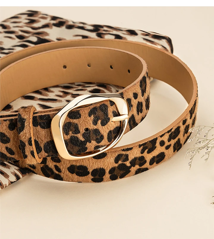 Maikun New Leopard Women's Belt Gold Irregular Alloy Pin Buckle Belt Fashion Versatile PU Belt 3.7cm Width