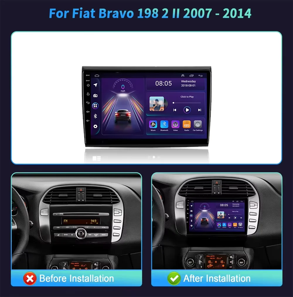 Cortex-A76 Octa-Core Android 16 For Fiat Bravo 198 2 II 2007 -2014 Car Radio GPS Multimedia Player Auto Radio Touch Screen Wifi