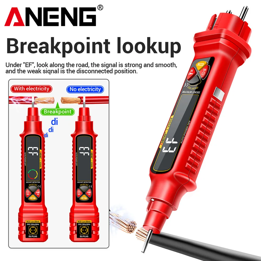 ANENG VD808 Presa Misuratore di fase Test di perdite Spina USA/UE Polarità di potenza Tester di tensione Penna Interruttore automatico Analizzatore Strumenti