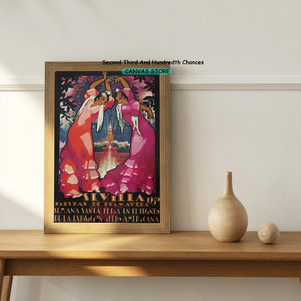 ملصق فني قديم من Grand Feria ، طباعة على قماش الكانفاس ، ديكور جداري للسفر ، حفلات غراندز ، Feria De Sevilla