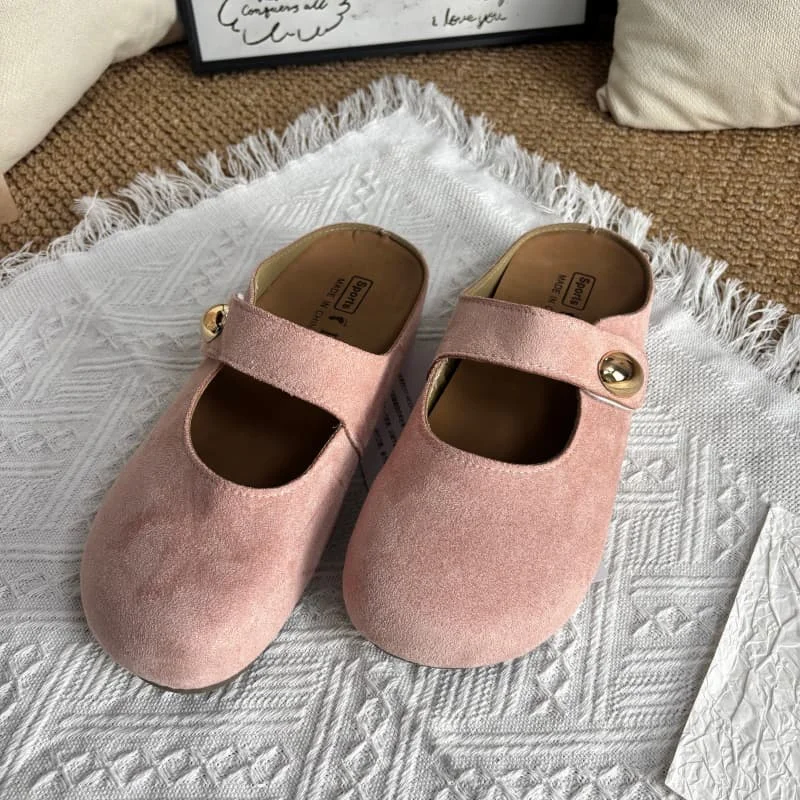 Vintage Time Mules for Women Closed Toe Square Toe Buckle Decor Memory Foam Insole Non Slip Daily Footwear