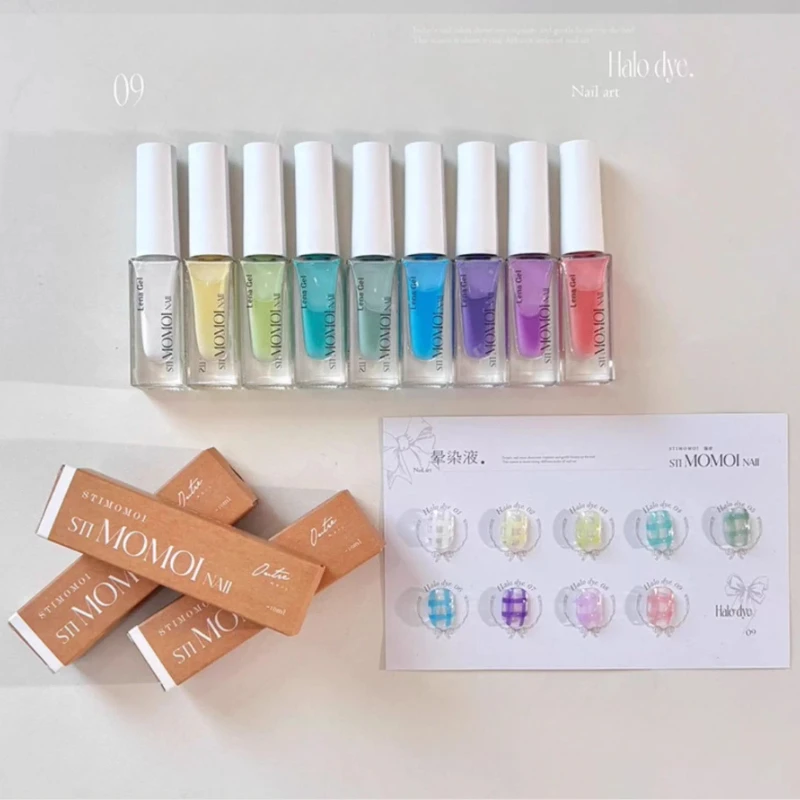 9Pcs Nail Polish Marble Nail Ink Tint Gel Watercolor Ink Nail Art Macaron Blossom Gel Polish Semi Permanent Air-Dry Gel Varnish