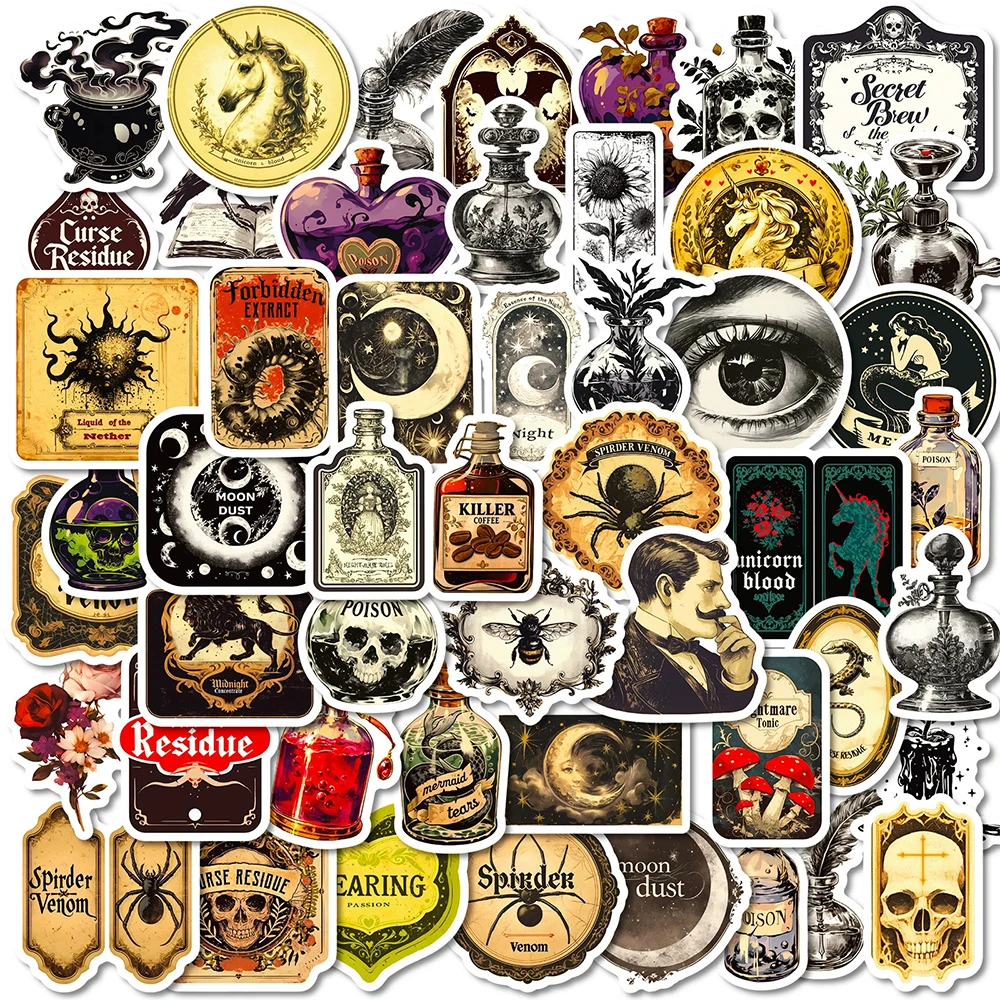 

10/30/50pcs Retro Gothic Pharmacist Stickers Cartoon Skull Potion Sticker Skateboard Notebook Phone Car Cool Graffiti Decals Toy