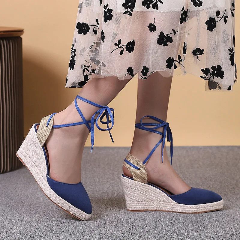 Large Size Comfort Shoes for Women Luxury Sandals Strappy Heels Espadrilles Platform Clogs Wedge Med Big Fashion Closed Lace Up