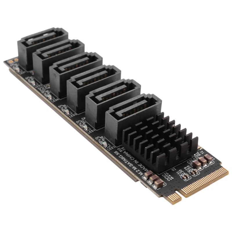 M.2 MKEY PCI-E Riser Card M.2 NVME To SATA3.0 PCIE To SATA 6Gpbsx6-Port Expansion Card ASM1166