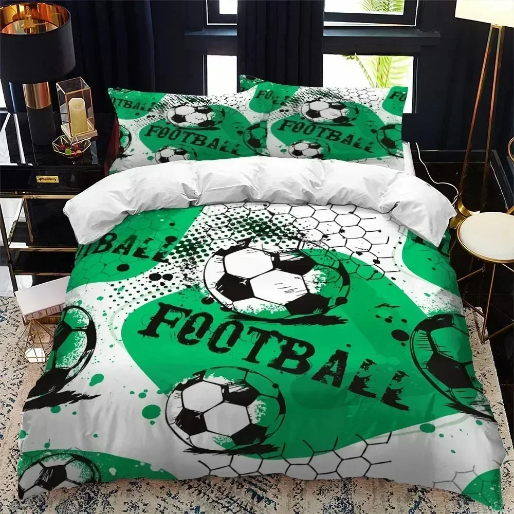

Top Soccer Duvet Cover Set 3D FootBall Print Bedding Set with Comforter Cover and Pillowcases Ball Theme for Kids Teens Adults