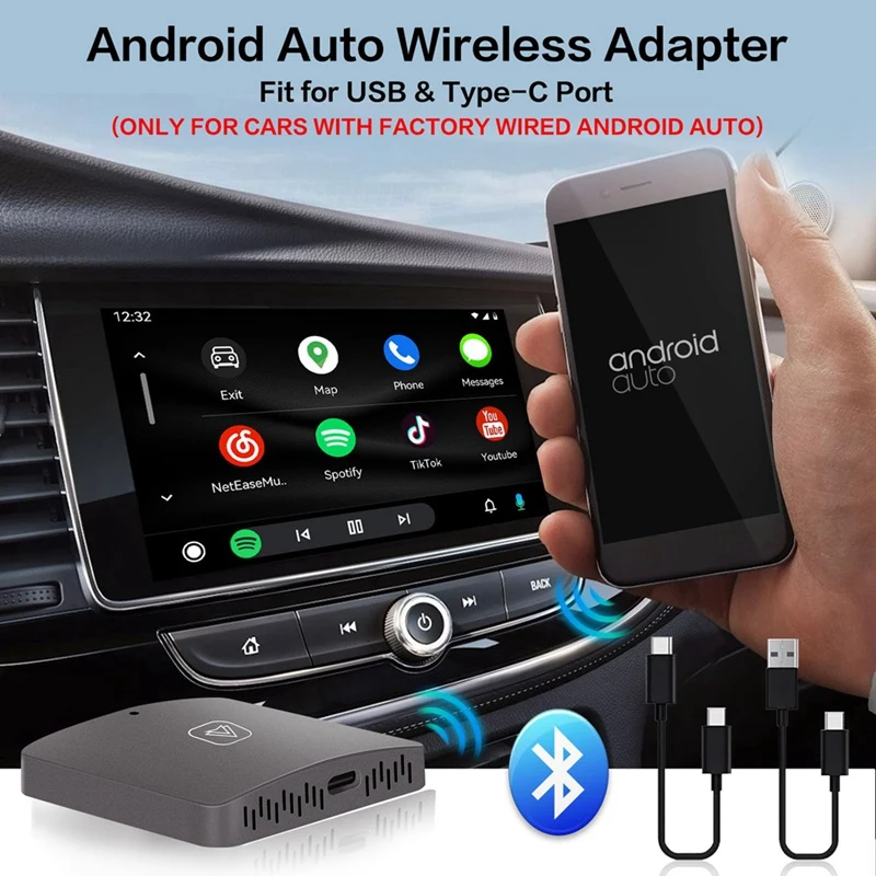 Adaptador inalámbrico Android para coche, Dongle automático con cable de fábrica, Wifi, Plug & Play