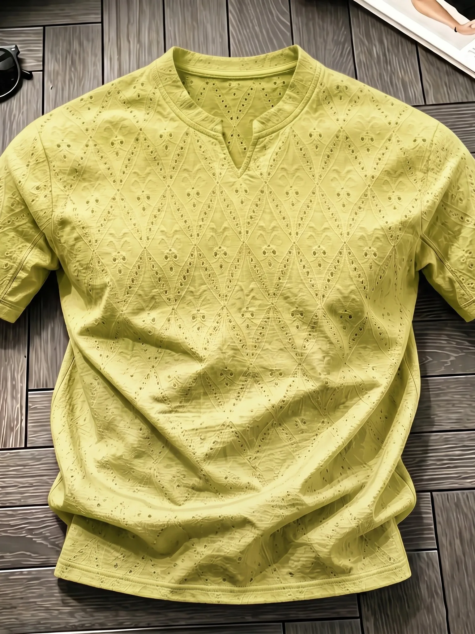 Dopamine Mesh Hollow V-neck Short Sleeve Men's T-shirt Breathable Quick-drying Summer Sport Half-sleeve Texture Sensation T-s...