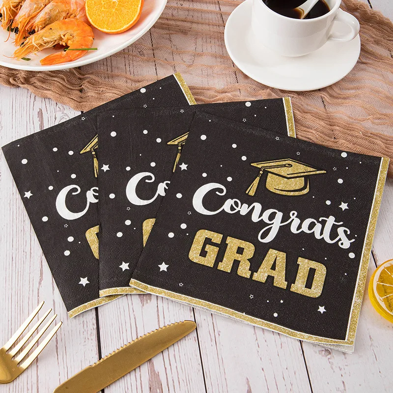 20/40 Sheets Black And Golden Graduation Napkins for Parties, Perfect for Celebrating The Class of 2026
