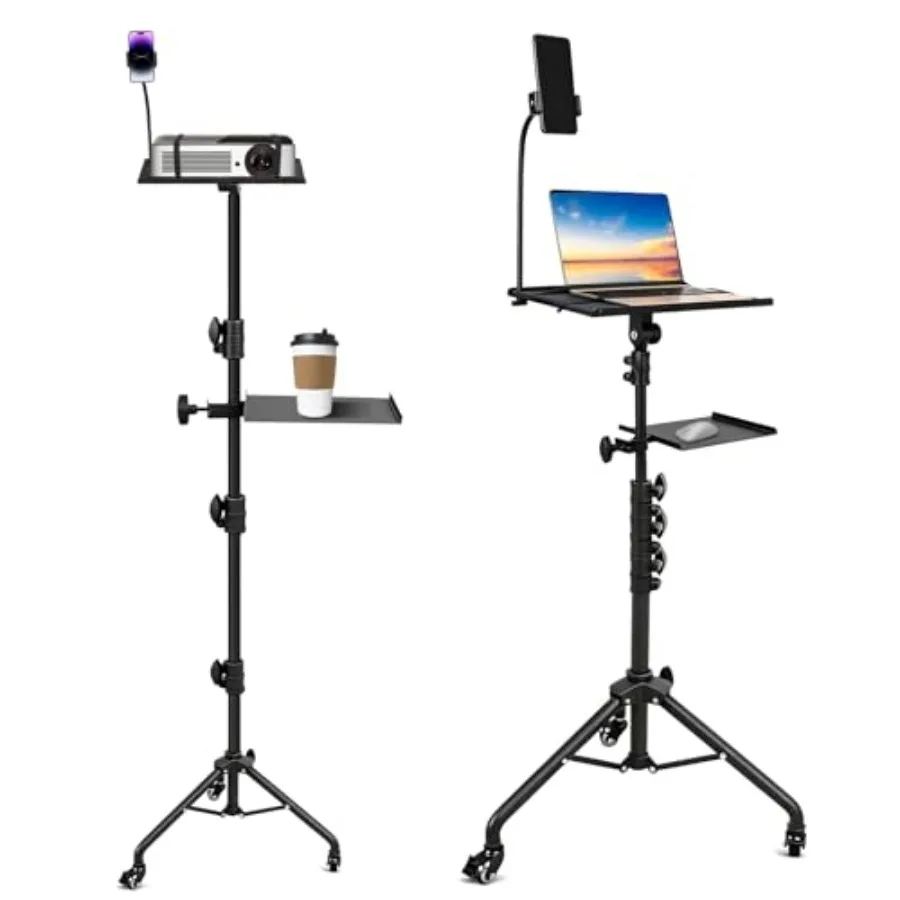 

Подставка-штатив для проектора с 2 полками, напольная подставка для ноутбука на колесиках, регулируемая по высоте от 28,7 до 65 дюймов, с функцией Ph.