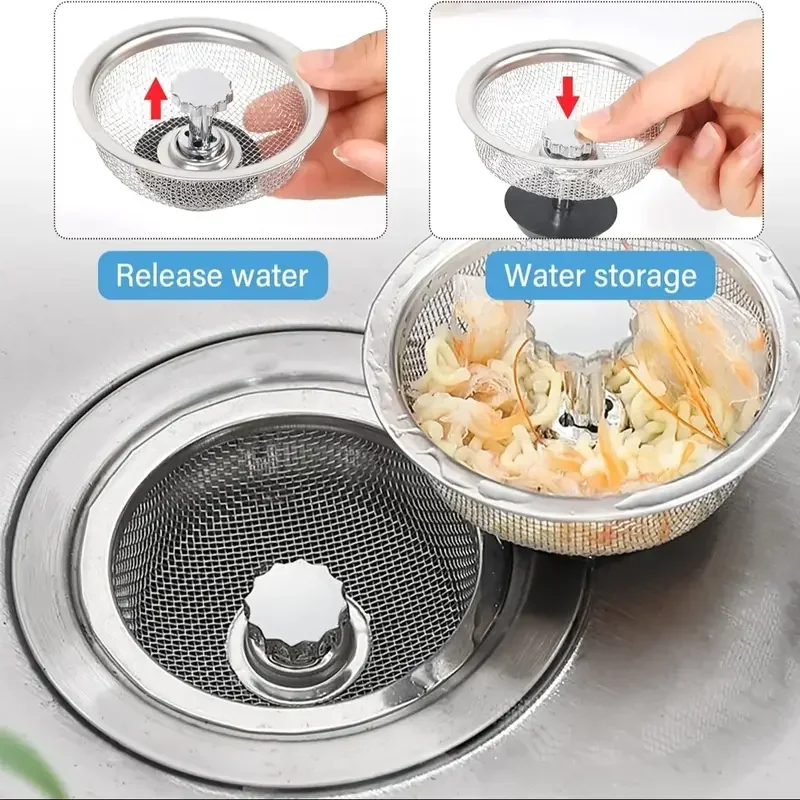 

Sink Drainage Basket Kitchen Sink with Handle Strainer Stainless Steel Mesh Strainer Waste Hole Hydrophobic Strainer