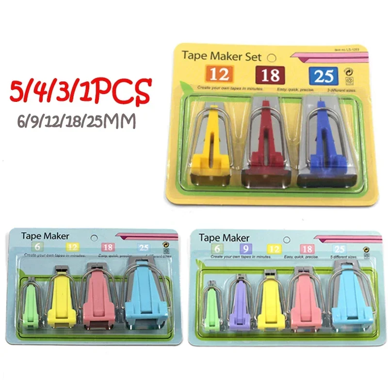 Sewing Accessories Bias Tape Maker Set Sewing Machine Tools Pick Size 6/9/12/18/25mm Bias Binding Tape Maker Binding Tools Kit