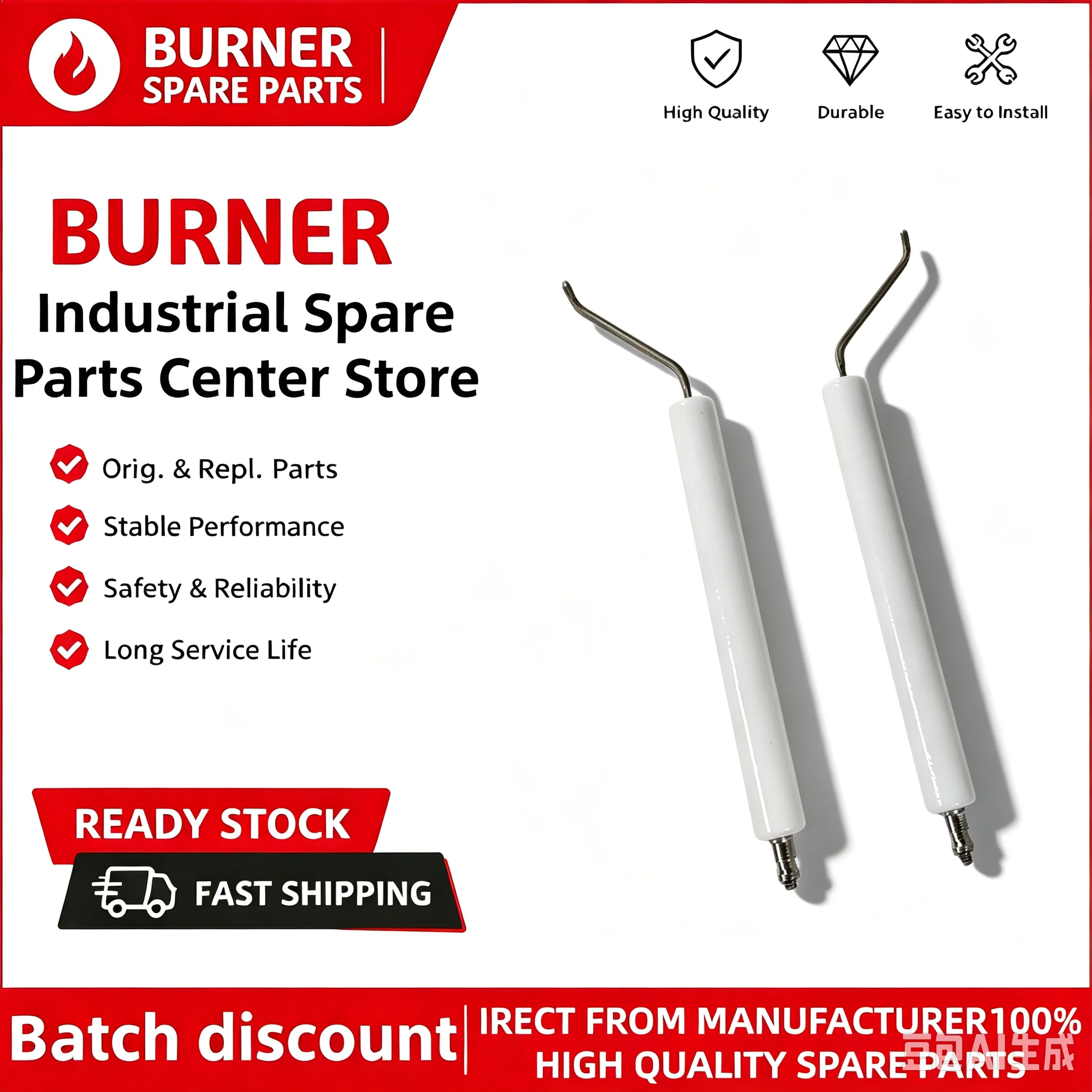 Ceramic Ignition Rod Ignition Electrode 100MM 125MM 200MM Fit RMS7‑8# MS5‑9# 3# 5# 7‑11# Burner