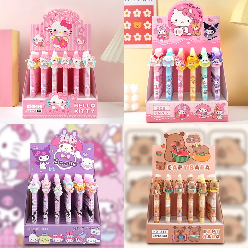 sanrio apagavel gel pen ola kitty kuromi assinatura papelaria estudante material escolar caneta esferografica atacado 36 pcs 01