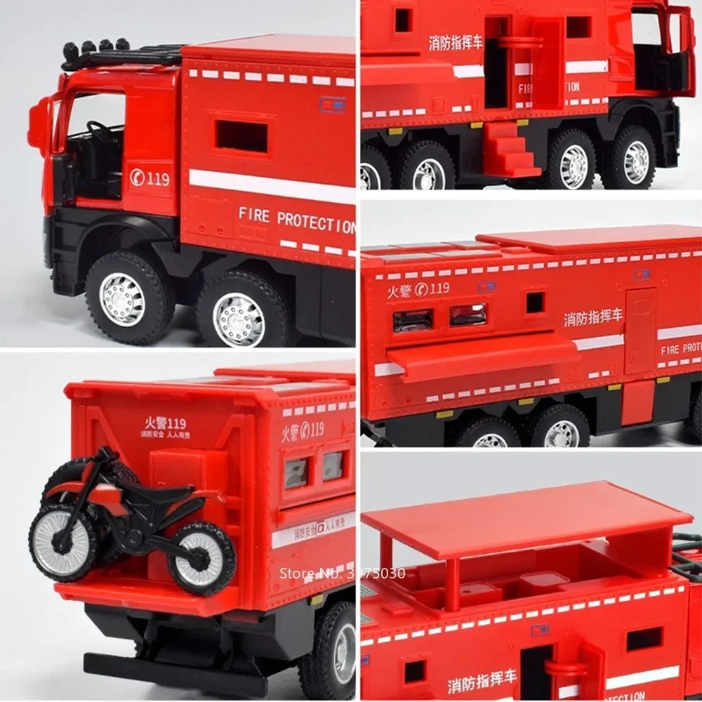 Modèle de voiture d'ambulance nomadisme Fire Engine, alliage moulé sous pression, son et lumière, nervure arrière, véhicule de tourisme, cadeaux pour garçons, échelle 1/24