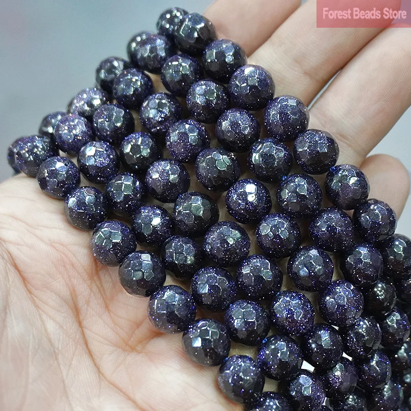 Football Shape Faceted Blue SandStone Loose Round Beads 15
