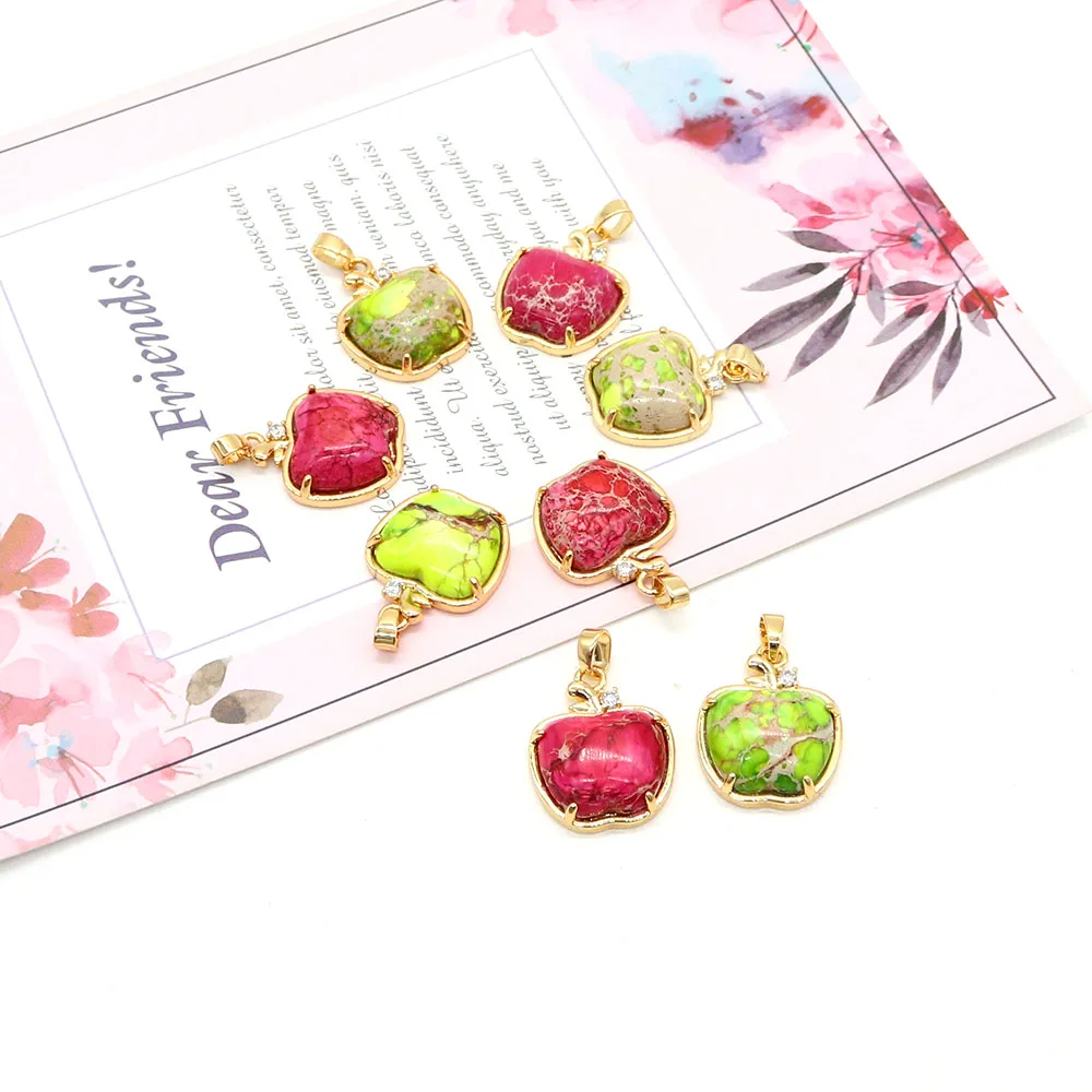 16x20mm Fashion Natural Emperor Stone Pendants Apple Shape Single Hole Quartz Charm DIY Women's Fashion Jewelry Necklace Gifts