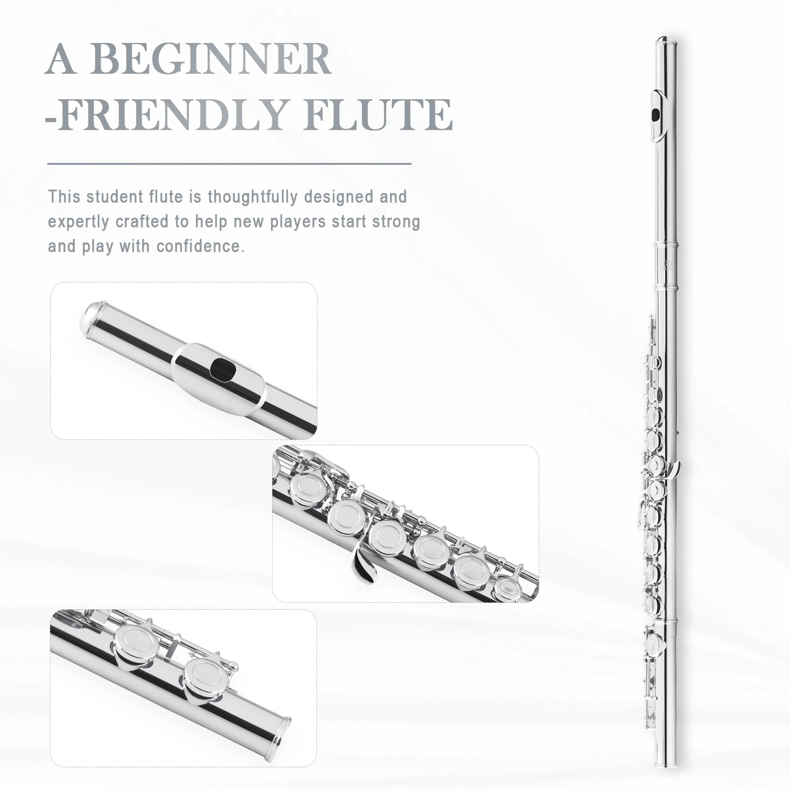 SONICAKE Local Flute 16 Closed Holes C Key for Practice Flute Concert Musical Instrument with Box Cleaning Cloth Stick Gloves