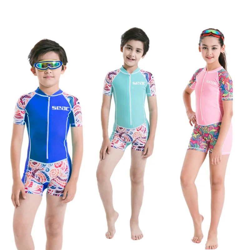 HISEA Kid Short-sleeved 0.5mm Lycra Surf Clothing Sunscreen Swimsuit Swimwear Individuality Wetsuit One Piece Swimsuit Suit Kids