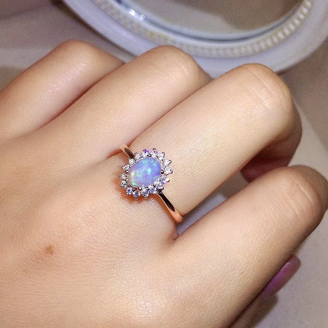 

Natural Opal Jewelry Classic Sterling Silver Ring with White Opal 5mm*7mm 100% Genuine Opal Silver Ring Solid 925 Silver