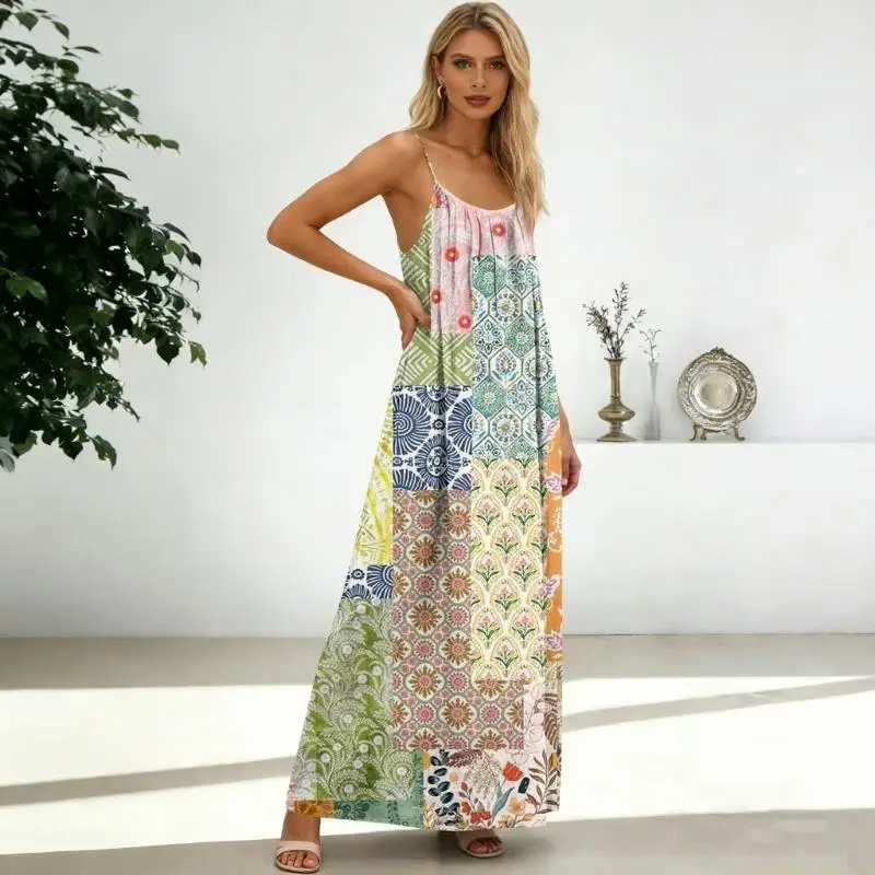 31BF Women Backless Cami Dress, Summer Casual Sleeveless House Lounge Dresses, Flowy Long Beach Sundress