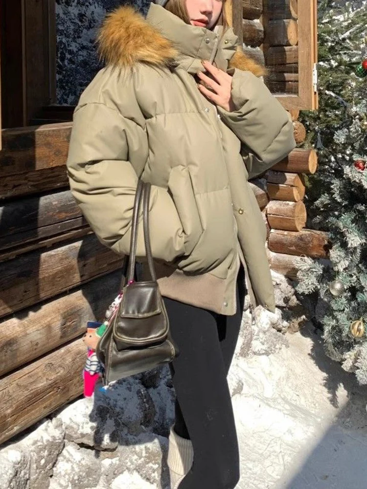 الشتاء بولي Leather الجلود الدافئة سترات الإناث Y2K الكورية سميكة فروي المحاصيل مقنعين معاطف فضفاضة Preppy سترة منفوخة سستة رقيق أسفل معطف