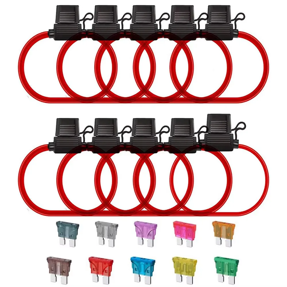 14 Gauge Fuse Holder ATC/ATO 10 Packs in-Line Blade Fuse Holder with 50PCS Standard Fuses - 1A 2A 3A 4A 5A 7.5A 10A 15A 20A 30A1
