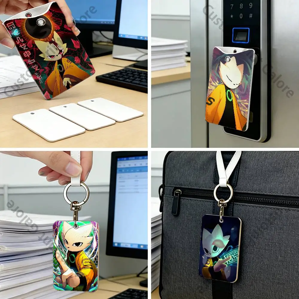 Yi Fox Nine S-Sols Rectangle Card Case Keychain Access Card Bag Key Tag Ring Leather Card Holder Key Ring Access