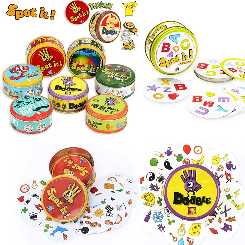 Pokemon Dobble Spot It Cards Game Juego Pokemon Pikachu with Metal Box One Piece Friends Party Camping Kids Toy Christmas Gift